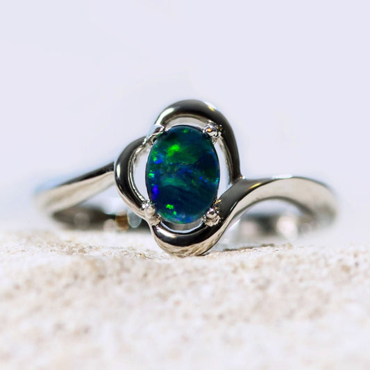 'Della Blue' Triplet Opal Ring Silver