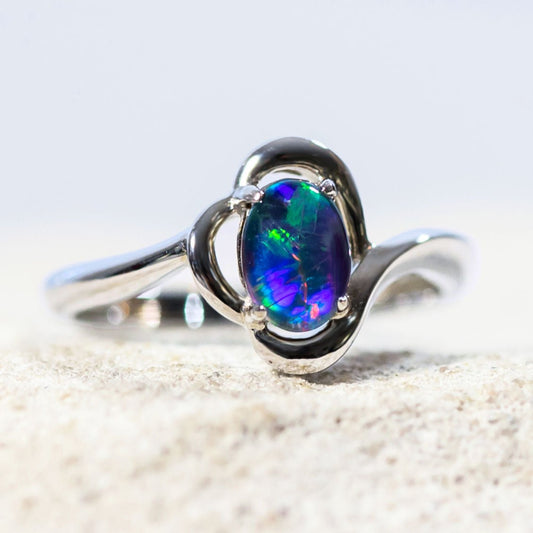 'Della' Triplet Opal Ring Silver