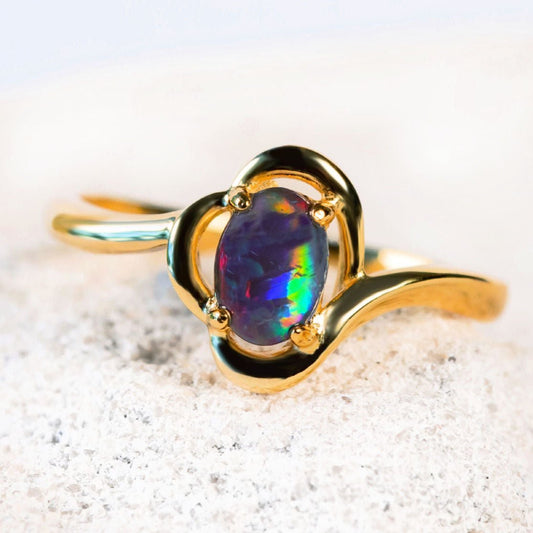 'Della' Triplet Opal Ring Gold Plated Silver