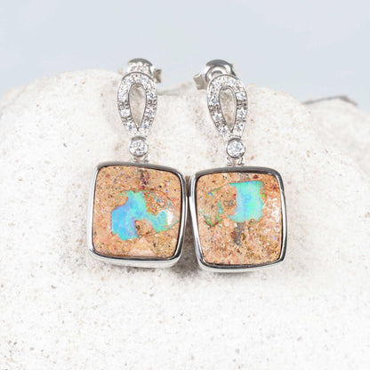'Desert Pool ' Boulder Opal Earrings Silver