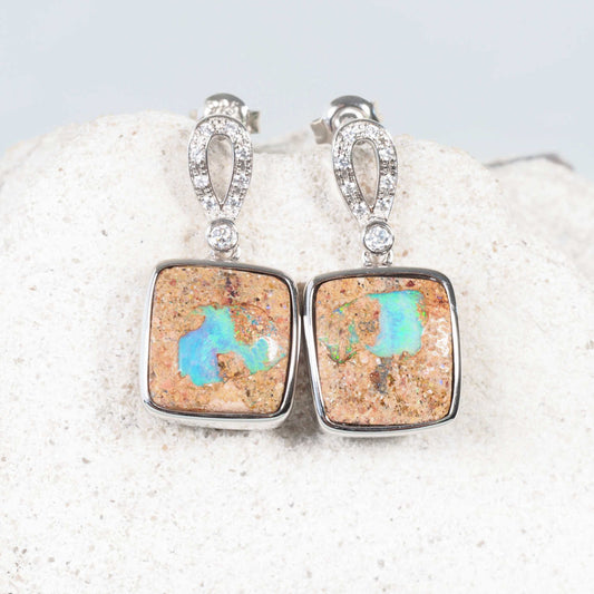 'Desert Pool ' Boulder Opal Earrings Silver