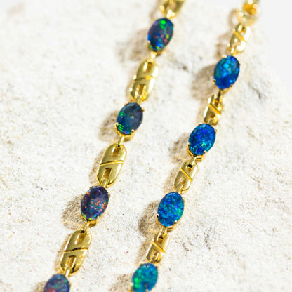 'Double Link Blue' Triplet Opal Bracelet Gold Plated Silver