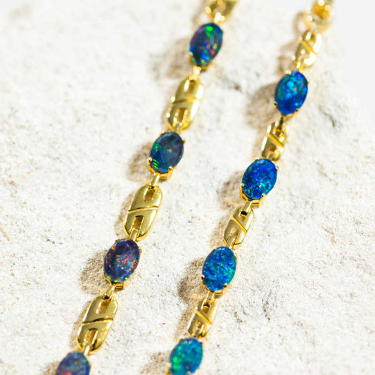 'Double Link Blue' Triplet Opal Bracelet Gold Plated Silver
