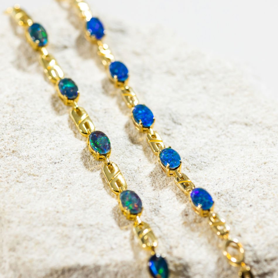 'Double Link Blue' Triplet Opal Bracelet Gold Plated Silver