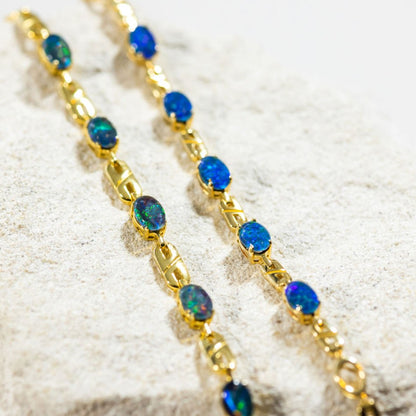 'Double Link Blue' Triplet Opal Bracelet Gold Plated Silver
