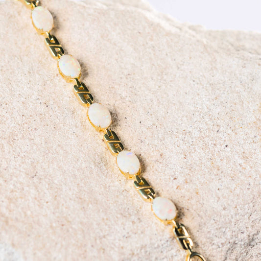 'Double Link' White Opal Bracelet Gold Plated Silver