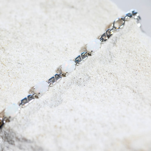 'Double Link' White Opal Bracelet Silver