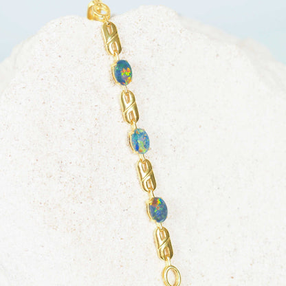 'Double Link Trio' Triplet Opal Bracelet Gold Plated Silver