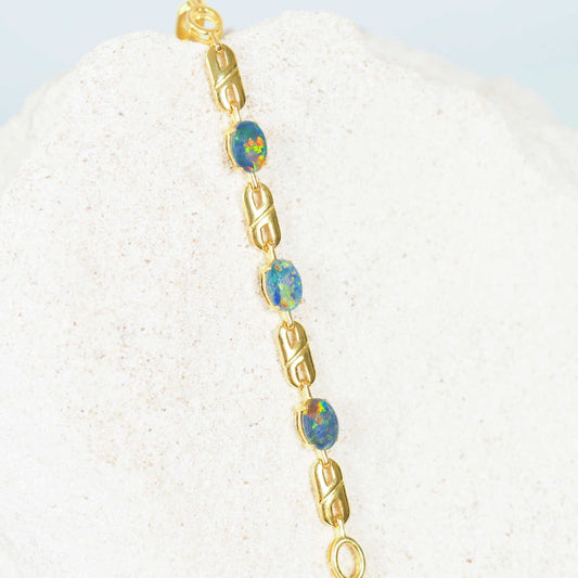 'Double Link Trio' Triplet Opal Bracelet Gold Plated Silver