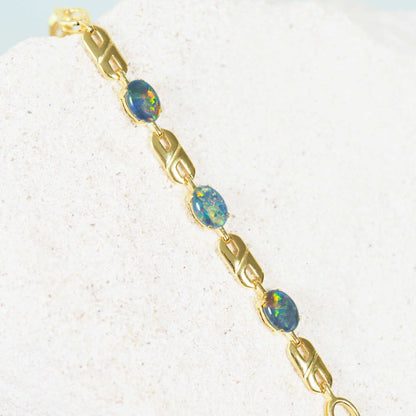 'Double Link Trio' Triplet Opal Bracelet Gold Plated Silver
