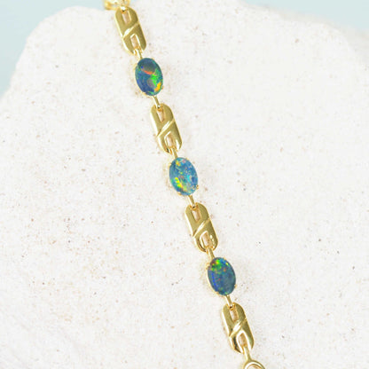 'Double Link Trio' Triplet Opal Bracelet Gold Plated Silver
