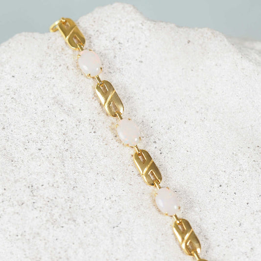 'Double Link Trio' White Opal Bracelet Gold Plated Silver