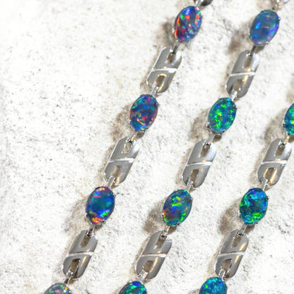 'Double Link'  Triplet Opal Bracelet Silver