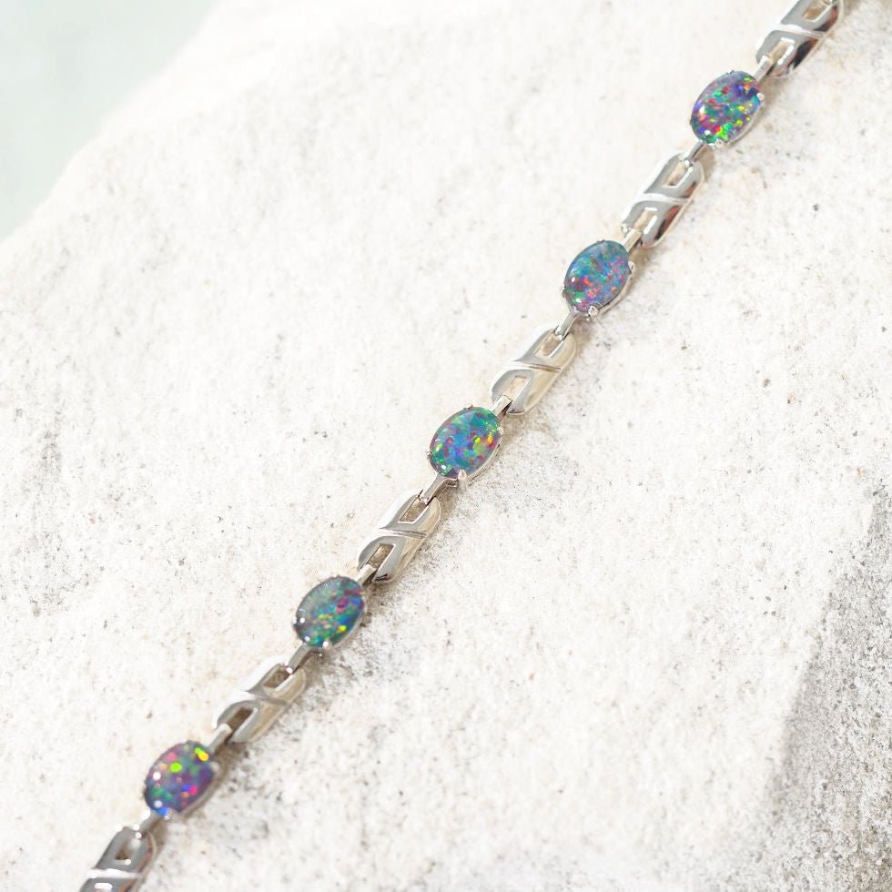 'Double Link'  Triplet Opal Bracelet Silver