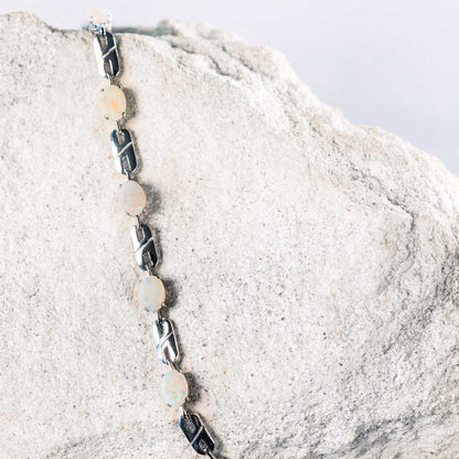 'Double Link' White Opal Bracelet Silver