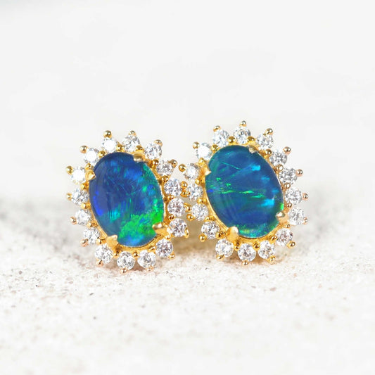 'Duchess Blue' Triplet Opal Earrings Gold Plated Silver