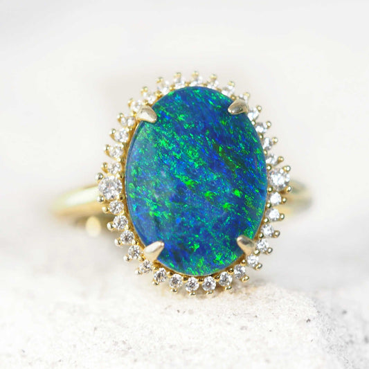 'Duchess Blue' Triplet Opal Ring Gold Plated Silver
