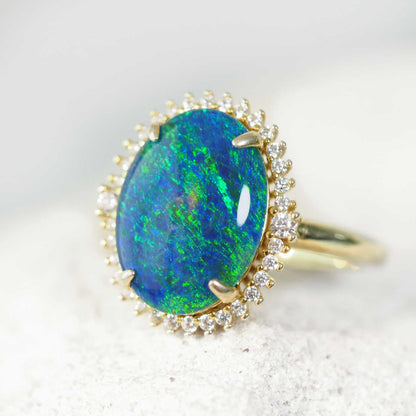 'Duchess Blue' Triplet Opal Ring Gold Plated Silver