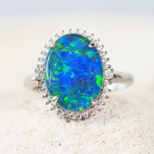 'Duchess Blue' Triplet Opal Ring Silver