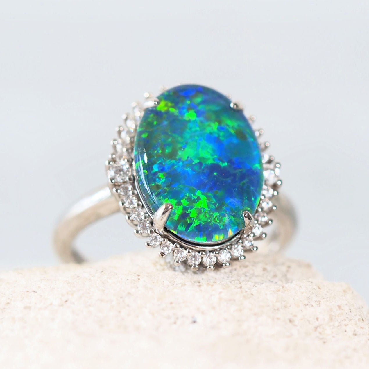 'Duchess Blue' Triplet Opal Ring Silver
