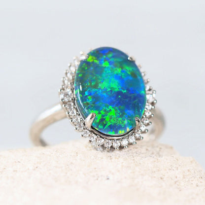'Duchess Blue' Triplet Opal Ring Silver
