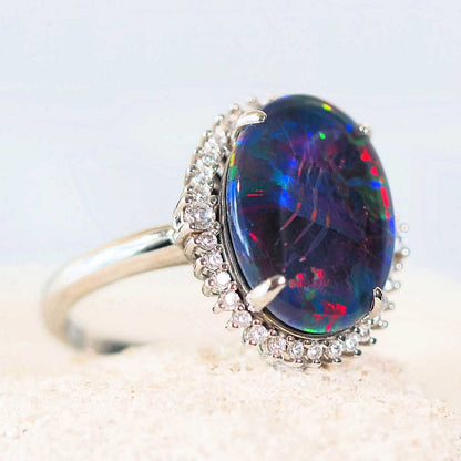 'Duchess' Triplet Opal Ring Silver