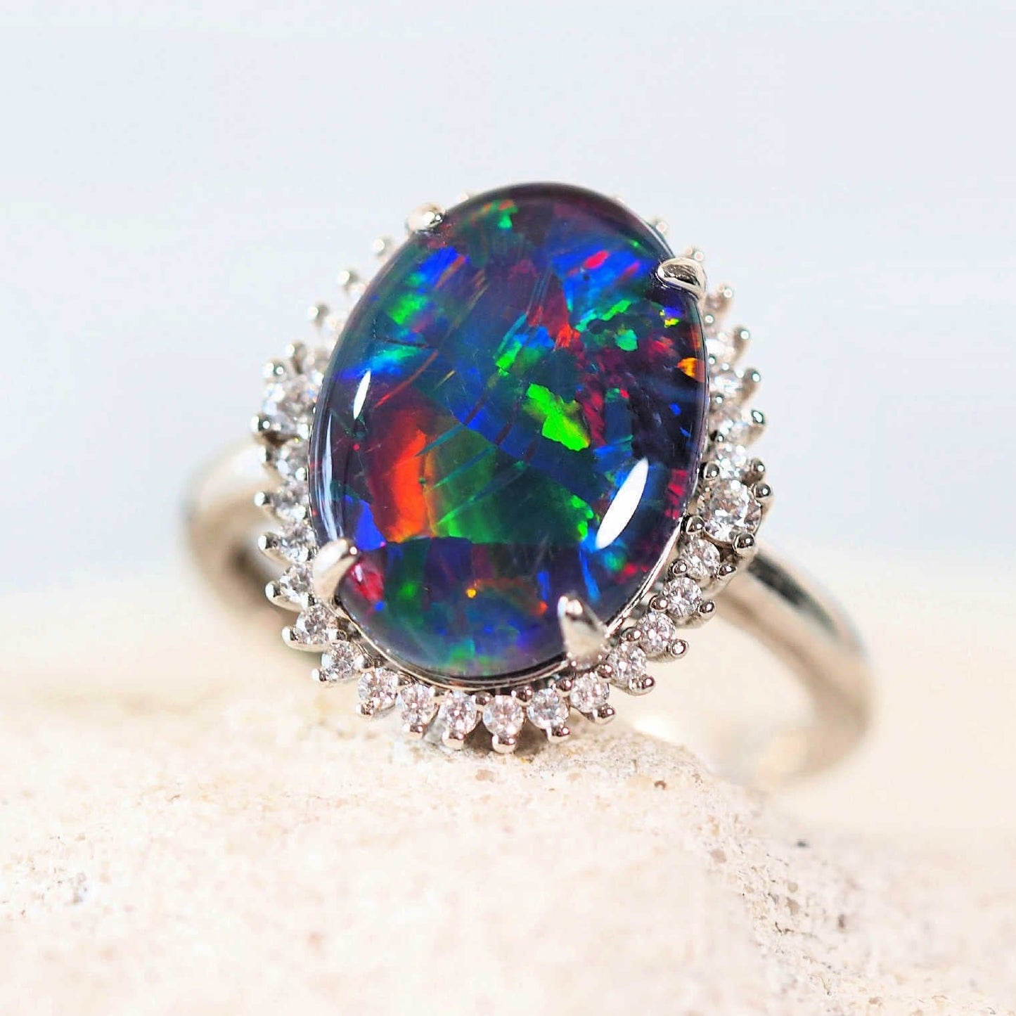 'Duchess' Triplet Opal Ring Silver