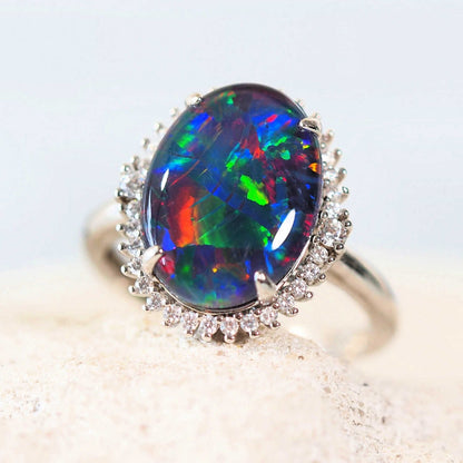 'Duchess' Triplet Opal Ring Silver