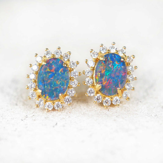 'Duchess' Triplet Opal Earrings Gold Plated Silver