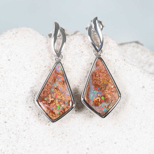 'Earth Fire' Boulder Opal Earrings Silver
