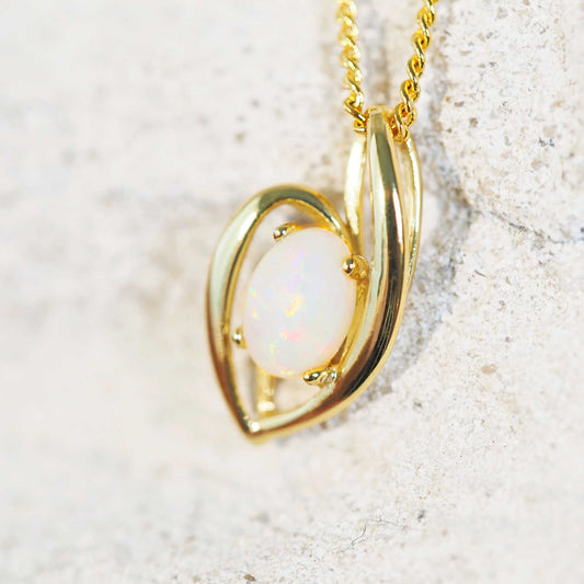 'Eiden' White Opal Pendant Gold Plated Silver