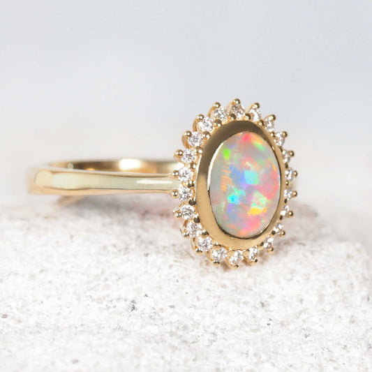'Eira' Black Crystal Opal Ring 18ct Gold