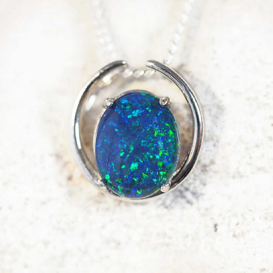 'Elana Blue' Triplet Opal Pendant Silver