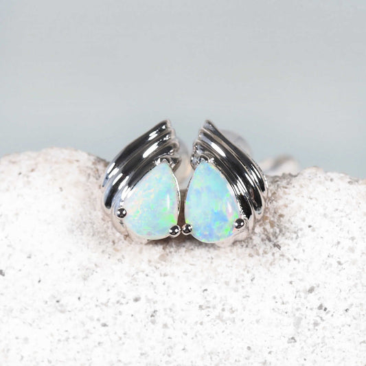 'Elena' Crystal Opal Earrings 14ct White Gold