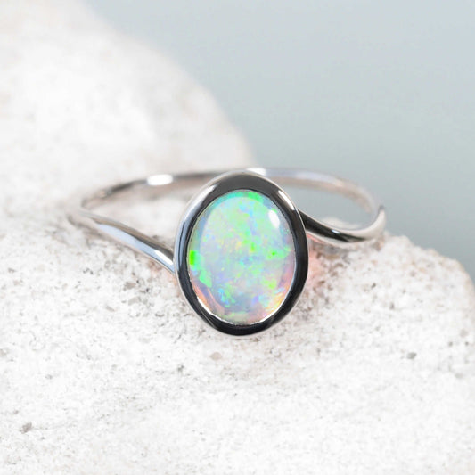 'Eleni' Crystal Opal Ring 14ct White Gold
