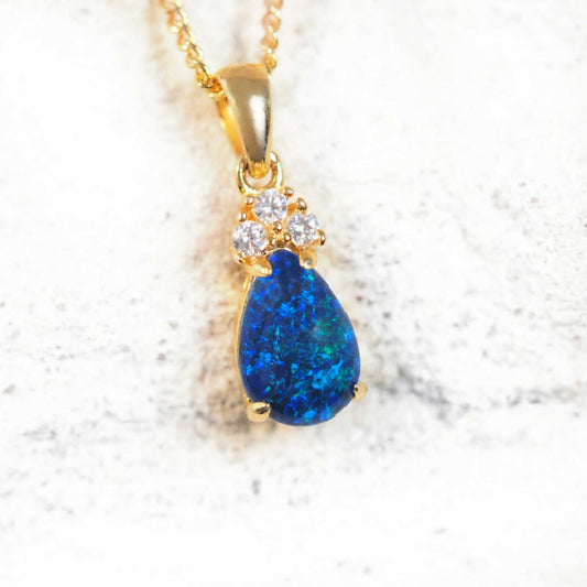 'Elira Blue' Triplet Opal Pendant Gold Plated Silver