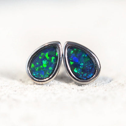 'Ella Blue' Triplet Opal Earrings Silver