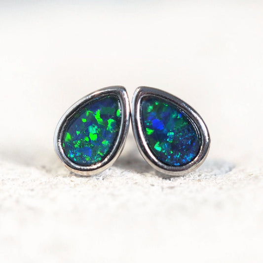 'Ella Blue' Triplet Opal Earrings Silver