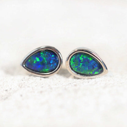 'Ella Blue' Triplet Opal Earrings Silver