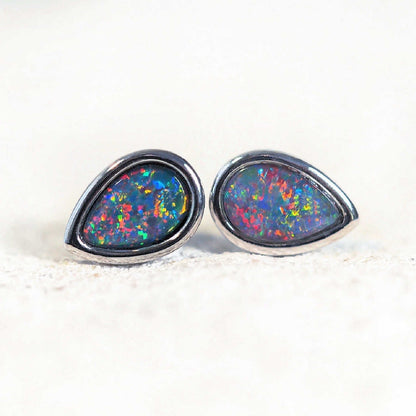 'Ella' Triplet Opal Earrings Silver