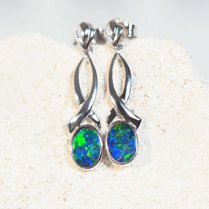 'Ellen' Doublet Opal Earrings 14ct White Gold