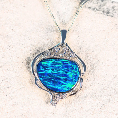 'Elyna' Doublet Opal Pendant 18ct White Gold