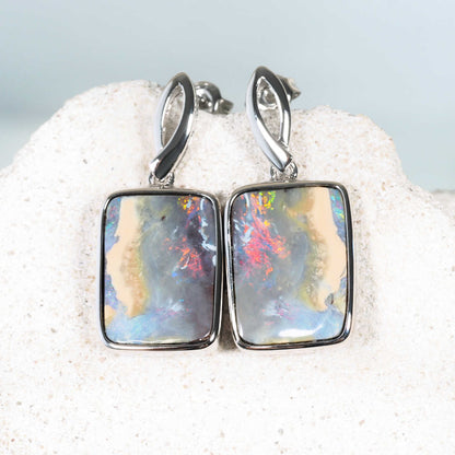 'Ember Stone' Boulder Opal Earrings Silver