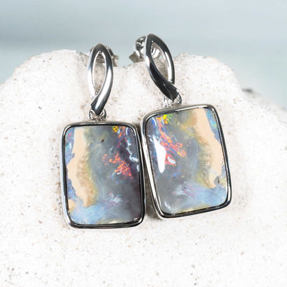 'Ember Stone' Boulder Opal Earrings Silver