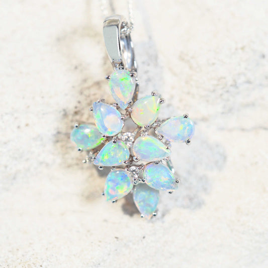 'Emilia' Crystal Opal Pendant 18ct White Gold