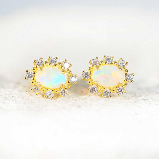 'Empress' Crystal Opal Earrings Gold Plated Silver