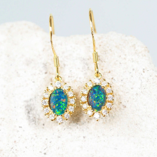 'Empress Drop' Triplet Opal Earrings Gold Plated Silver