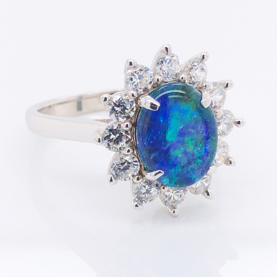'Empress Blue' Triplet Opal Ring Silver