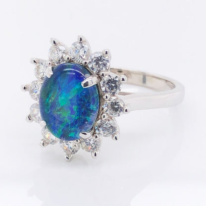 'Empress Blue' Triplet Opal Ring Silver