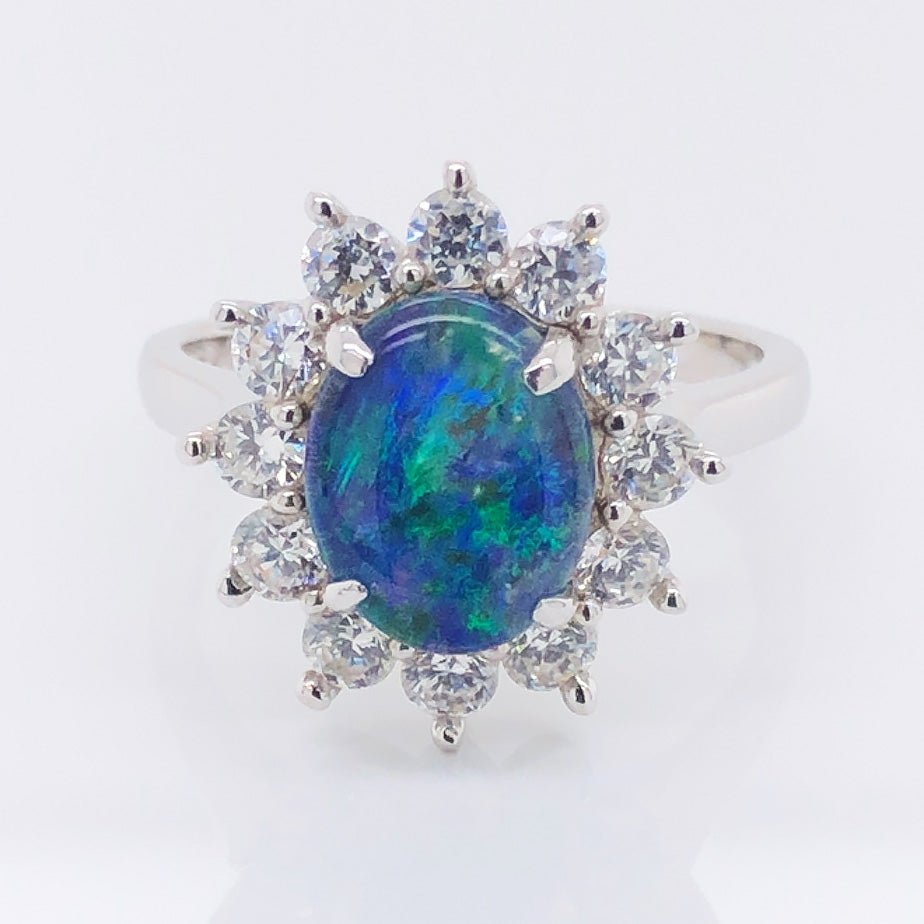 'Empress Blue' Triplet Opal Ring Silver